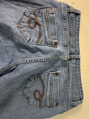 Light Wash Women's Boyfriend Jeans with Brown Embroidered Back Detail